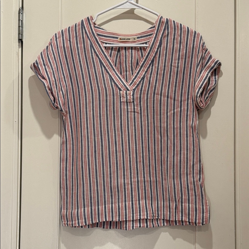 Marine Layer Linen Striped V-Neck Top